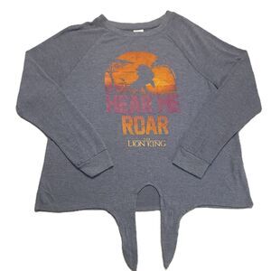 Disney Lion King Womens XL  Sweater Light Weight Tie Front Blue Top Blouse